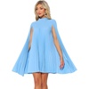 image:imageAllegra K Women Chiffon Pleated Flowy Cloak Sleeve Cape Knee Length DressBlue