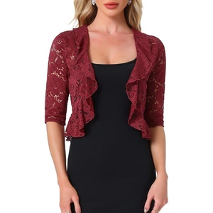 image:imageAllegra K Lace Shrug for Women Bolero Cardigan Half Sleeve Cover Up TopBurgundy