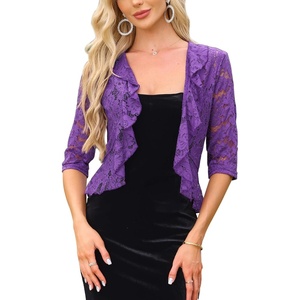 image:imageAllegra K Lace Shrug for Women Bolero Cardigan Half Sleeve Cover Up TopPurple