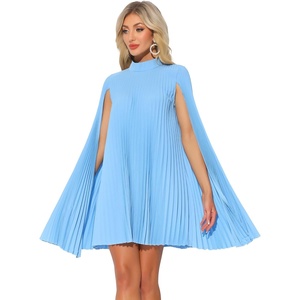 image:imageAllegra K Women Chiffon Pleated Flowy Cloak Sleeve Cape Knee Length DressBlue