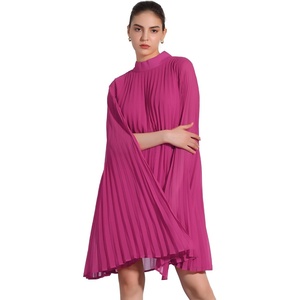image:imageAllegra K Women Chiffon Pleated Flowy Cloak Sleeve Cape Knee Length DressPeach Pink