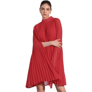 image:imageAllegra K Women Chiffon Pleated Flowy Cloak Sleeve Cape Knee Length DressRed