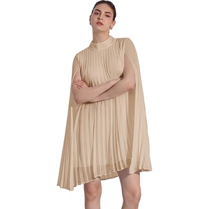 image:imageAllegra K Women Chiffon Pleated Flowy Cloak Sleeve Cape Knee Length DressTaupe