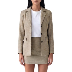 image:imageAllegra K Womens 2 Piece Plaid Blazer Suits Jacket Bodycon Mini Skirt SetsBrown