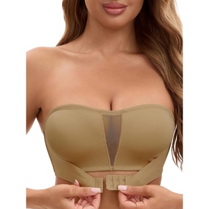 image:imageAllegra K Womens Bra Strapless Front Buckle Wireless MeshKhaki