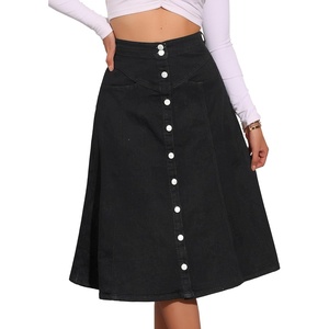 image:imageAllegra K Womens Denim Skirt A Line Button Down Midi Jean SkirtsBlack