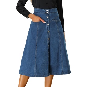 image:imageAllegra K Womens Denim Skirt A Line Button Down Midi Jean SkirtsBlue
