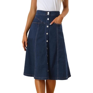 image:imageAllegra K Womens Denim Skirt A Line Button Down Midi Jean SkirtsDark Blue