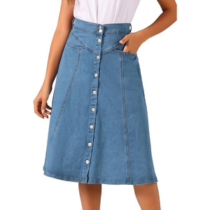 image:imageAllegra K Womens Denim Skirt A Line Button Down Midi Jean SkirtsLight Blue