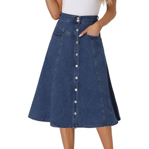 image:imageAllegra K Womens Denim Skirt A Line Button Down Midi Jean SkirtsMedium Blue