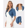 image:imageAllegra K Women Short Puff Sleeve Jean Jackets Cropped Denim JacketM Blue