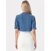 image:imageAllegra K Women Short Puff Sleeve Jean Jackets Cropped Denim JacketM Blue