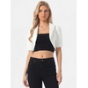 image:imageAllegra K Women Short Puff Sleeve Jean Jackets Cropped Denim JacketWhite