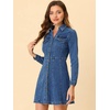 image:imageAllegra K Womens Denim Dresses Collar V Neck Long Sleeve Jean DressBlue