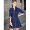 image:imageAllegra K Womens Denim Dresses Collar V Neck Long Sleeve Jean DressDeep Blue