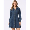 image:imageAllegra K Womens Denim Dresses Collar V Neck Long Sleeve Jean DressGrey Blue
