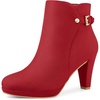 image:imageAllegra K Womens Low Platform Side Zip Buckle Chunky Heel Ankle BootiesRed