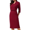 image:imageAllegra K Work Dresses for Women 34 Sleeve Stand Collared V Neck Business Office Bodycon Sheath Dress 2026Wine Red