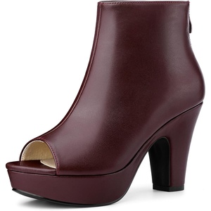 image:imageAllegra K Peep Toe Ankle Boots for Women Back Zip Chunky Heel Platform BootBurgundy