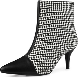 image:imageAllegra K Women Houndstooth Pointed Toe Stiletto Heels Ankle BootiesBlack Houndstooth