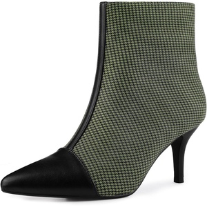 image:imageAllegra K Women Houndstooth Pointed Toe Stiletto Heels Ankle BootiesGreen Black