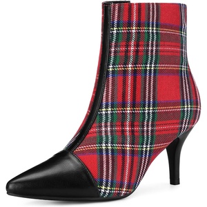 image:imageAllegra K Women Houndstooth Pointed Toe Stiletto Heels Ankle BootiesRed Green