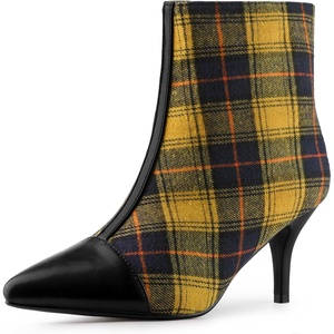 image:imageAllegra K Women Houndstooth Pointed Toe Stiletto Heels Ankle BootiesYellow Black