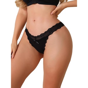 image:imageAllegra K Women Low Waist Floral Lace Breathable Stretch VShaped ThongsBlack