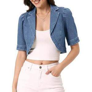 image:imageAllegra K Women Short Puff Sleeve Jean Jackets Cropped Denim JacketBlue