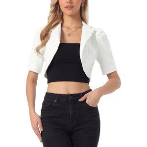 image:imageAllegra K Women Short Puff Sleeve Jean Jackets Cropped Denim JacketWhite