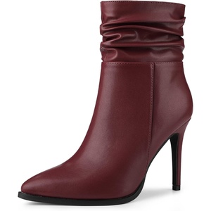 image:imageAllegra K Women Slouched Stiletto Heels Pointed Toe Ankle BootBurgundy