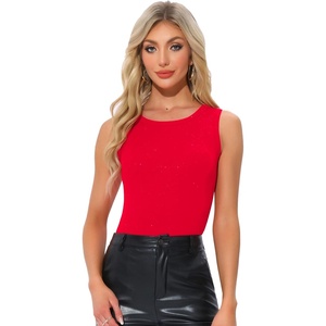 image:imageAllegra K Women Sparkly Crew Neck Sleeveless Slimming Bodysuit Tank TopRed