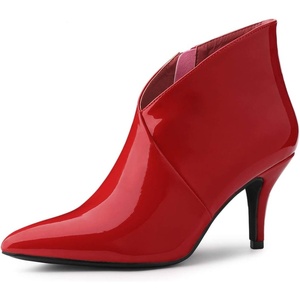 image:imageAllegra K Women V Shape Pointed Toe Stiletto Heel Ankle Boots Side ZipperRed