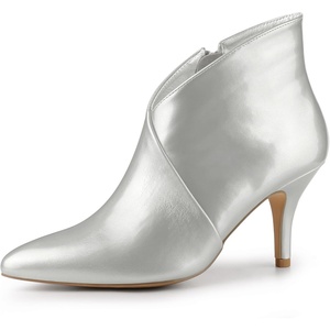 image:imageAllegra K Women V Shape Pointed Toe Stiletto Heel Ankle Boots Side ZipperSilver