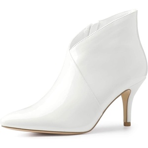 image:imageAllegra K Women V Shape Pointed Toe Stiletto Heel Ankle Boots Side ZipperWhite