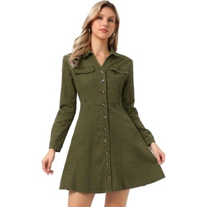 image:imageAllegra K Womens Denim Dresses Collar V Neck Long Sleeve Jean DressArmy Green