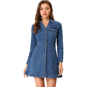 image:imageAllegra K Womens Denim Dresses Collar V Neck Long Sleeve Jean DressBlue