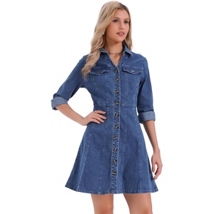 image:imageAllegra K Womens Denim Dresses Collar V Neck Long Sleeve Jean DressDark Blue