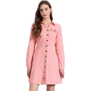 image:imageAllegra K Womens Denim Dresses Collar V Neck Long Sleeve Jean DressDark Pink
