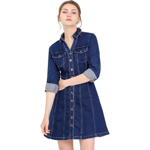image:imageAllegra K Womens Denim Dresses Collar V Neck Long Sleeve Jean DressDeep Blue