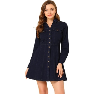 image:imageAllegra K Womens Denim Dresses Collar V Neck Long Sleeve Jean DressDenim Blue