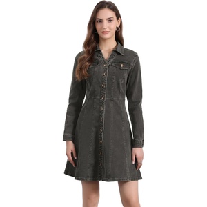image:imageAllegra K Womens Denim Dresses Collar V Neck Long Sleeve Jean DressGrey