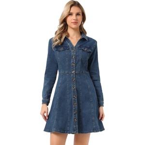 image:imageAllegra K Womens Denim Dresses Collar V Neck Long Sleeve Jean DressGrey Blue