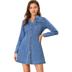 image:imageAllegra K Womens Denim Dresses Collar V Neck Long Sleeve Jean DressLight Blue