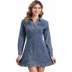 image:imageAllegra K Womens Denim Dresses Collar V Neck Long Sleeve Jean DressRetro Blue