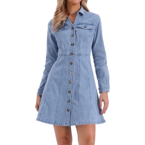 image:imageAllegra K Womens Denim Dresses Collar V Neck Long Sleeve Jean DressSky Blue