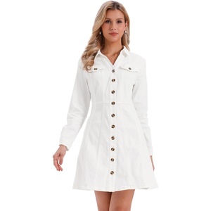 image:imageAllegra K Womens Denim Dresses Collar V Neck Long Sleeve Jean DressWhite