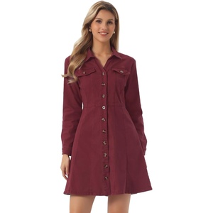 image:imageAllegra K Womens Denim Dresses Collar V Neck Long Sleeve Jean DressWine Red