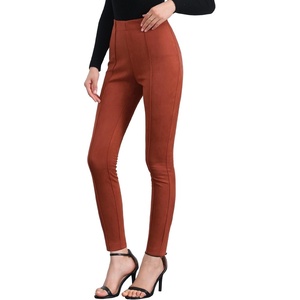 image:imageAllegra K Womens Faux Suede Leggings High Waist Casual Faux Leather PantsBrown Red