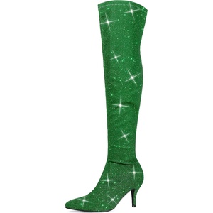 image:imageAllegra K Womens Glitter Stiletto Heel Over the Knee Thigh High BootGreen